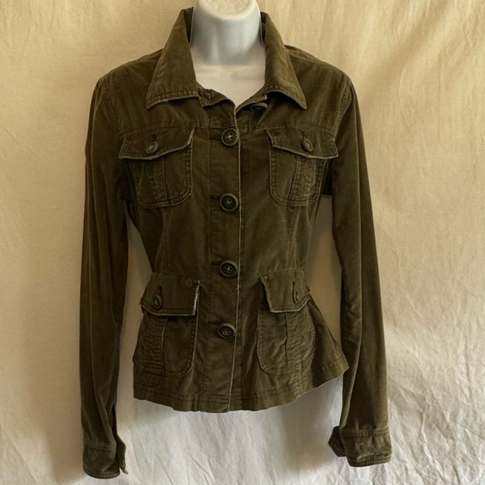B-70 Nori Olive Green Long Sleeve Button Front Denim Jean Jacket Size S